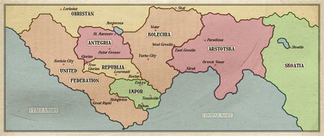 "Papers, Please": a map of the nations in the area of Arstotska in the ...