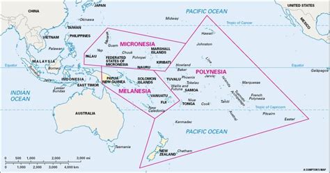 Map/Still:Oceania is traditionally divided into three parts: Micronesia ...