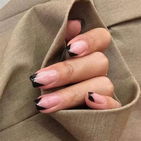BABALAL Short Square Fake Nails - Glossy Black Acrylic French Press on