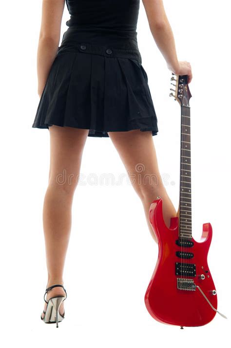 Beautiful Girl with Red Guitar Stock Photo - Image of portrait, back ...