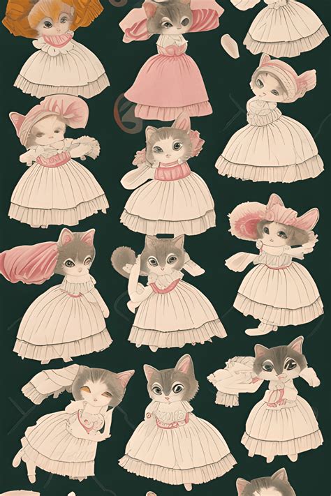 Victorian Cat Paper Doll Kawaii Chibi · Creative Fabrica