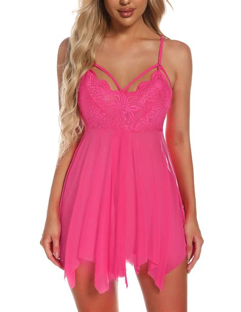 Giorzio Women Sexy Lingerie Babydoll Lace Sleepwear Chemise Nighty Wine
