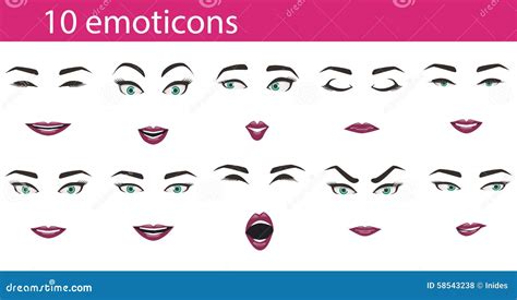 Emoticons Face Expressions Set Stock Vector - Illustration of character, expression: 58543238