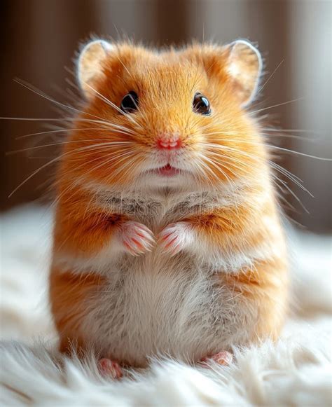 Syrian Hamster, Cute and Full-cheeked, Relaxes on a Soft Blanket Stock