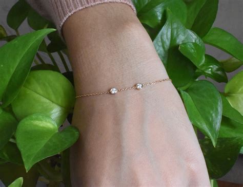 Diamond Bezel Bracelet / Delicate Diamond Solitaire Bracelet / | Etsy