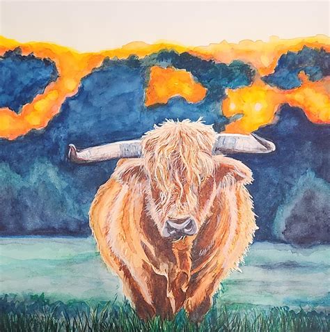 Highland Cow 16×16" watercolor and gouache : r/Watercolor