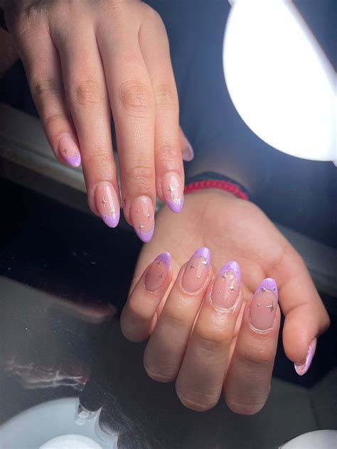 Lilac Almond Nails with French Tips and Stars