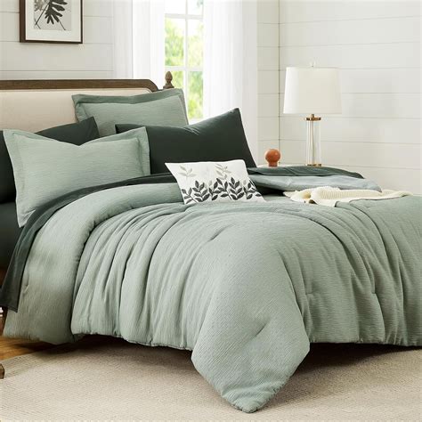 Sage Green Comforter Set Queen Size, Textured Design Minimalist Queen