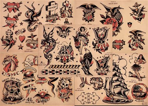 Buy Sailor Jerry Traditional Vintage Style Tattoo Flash 5 Sheets 11x14 ...