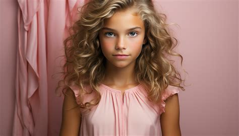 AI generated Cute blond girl looking at camera, smiling with innocence