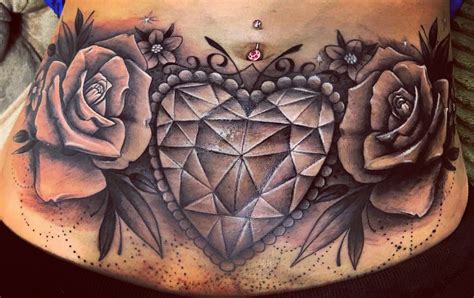 Rose and diamond tattoo | Lower stomach tattoos for women, Stomach