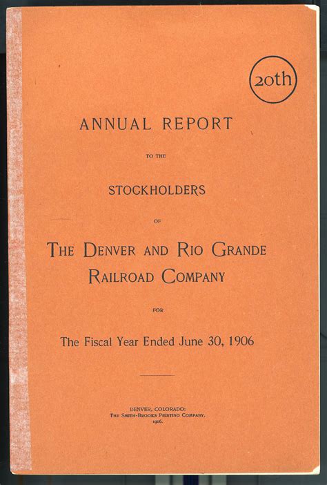 DENVER & RIO GRANDE RAILROAD Twentieth Annual Report with folding map ...