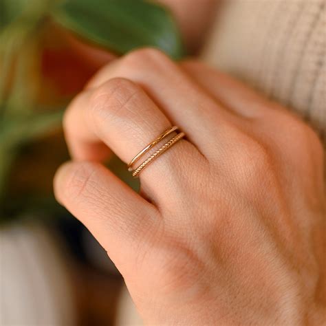 twisted band ring gold vermeil ring layering dainty gold etsy