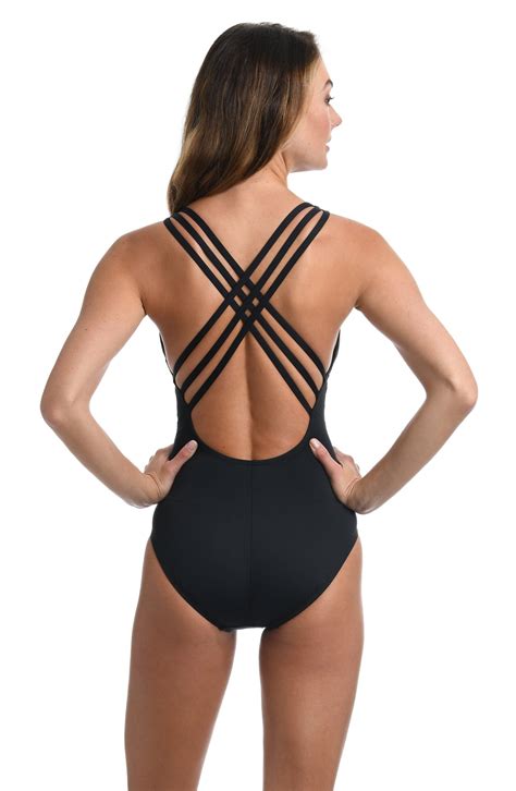 La Blanca Island Goddess Cross Back Mio One Piece Swimsuit - Black