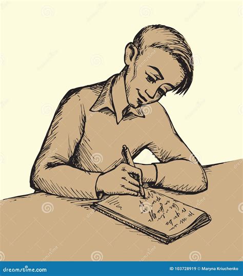 boy  writing letter vector drawing stock vector illustration