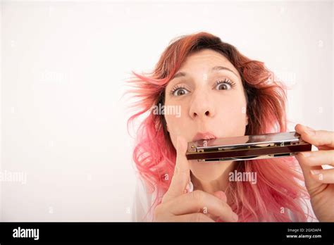 female harmonica player  res stock photography  images alamy