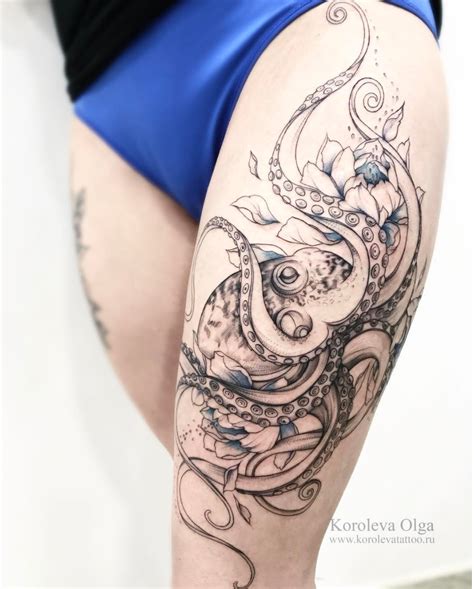 Beautiful octopus tattoo by @olshery | Octopus thigh tattoos, Octopus ...