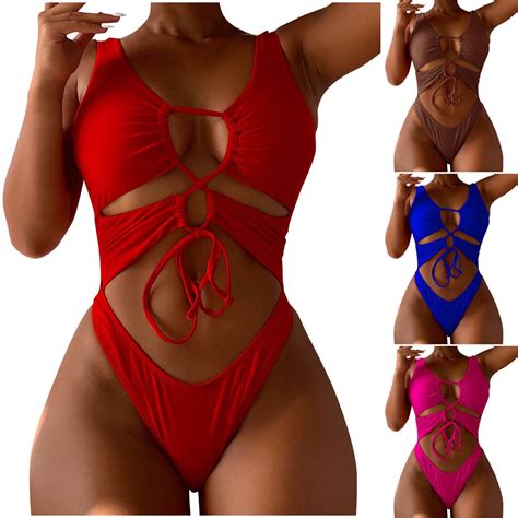 Elainilye Fashion Womens One Piece Swimsuits Bikinis Sleeveless Solid