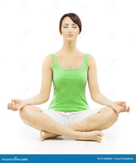 Yoga Woman in Meditation Sitting in Lotus Pose Female Meditating Stock
