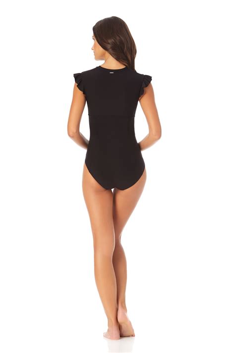 Women's Live In Color Flutter Sleeve Zip Up Rash Guard One Piece Swims
