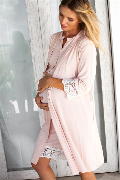 Maternity Sleepshirt & Robe Set | Modal Jersey, Lace Trim - Etsy Canada