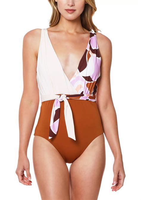 Sanctuary Nuveau Color Block Tie Front Plunge One Piece Swimsuit | Belk