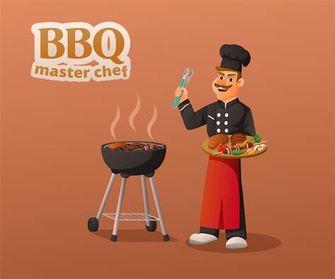 vector master chef bbq cartoon composition