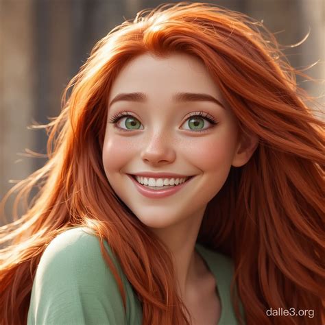 Friendly RedHaired Girl with Green Eyes in Disney Animation Style | Dalle3 AI