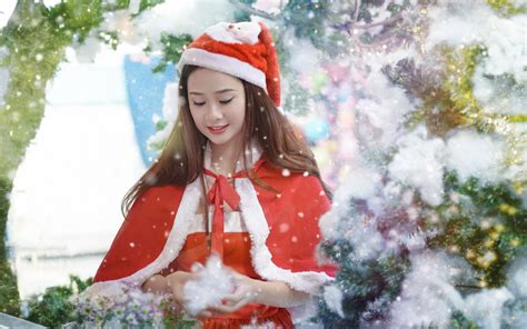 Pictures Christmas young woman Asian Uniform 3840x2400