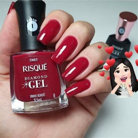 Esmalte Em Gel Vermelho Cereja - Esmalte Risqué Diamond Gel Vermelho Cereja Cremoso 9,5 Ml