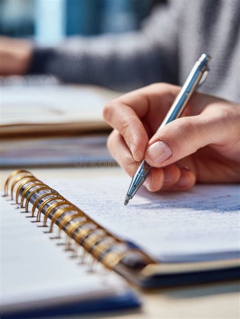student writing notes notebook classroom session stock
