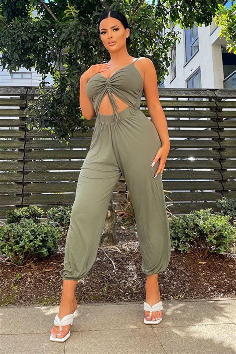 Womens Easy Breeze Jumpsuit in Olive Green Size Medium by Fashion Nova