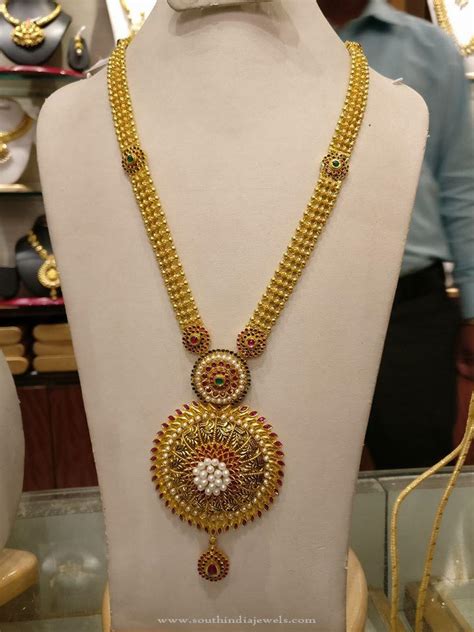 latest model bridal long necklace  south india jewels