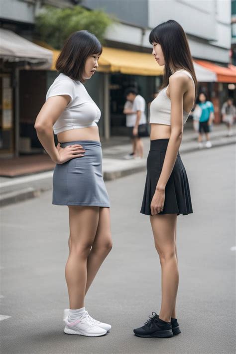 tall skinny asian woman short skirt midriff loo  falcon