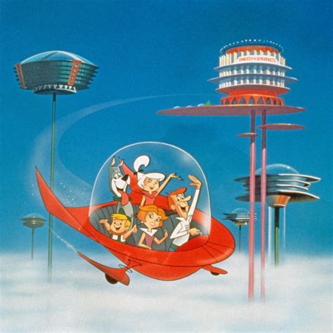 Download The Jetsons Riding Red Space Car Wallpaper | Wallpapers.com