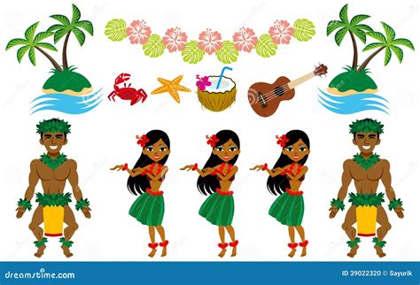 Danseur De Danse Polynésienne Et Ensemble D'image Hawaïen Illustration ...
