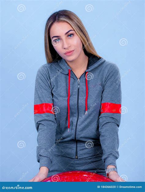 Portrait Attractive Young Blonde Pretty Young Model Girl in Sportswear