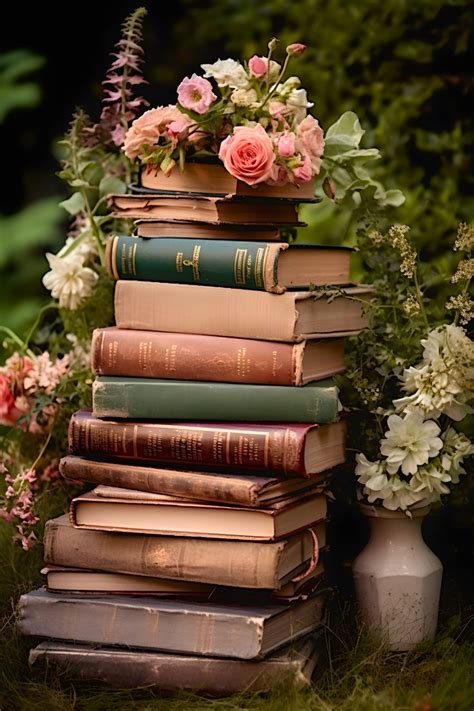 Vintage Aesthetics: Books and Flowers Captured in Serene Har…