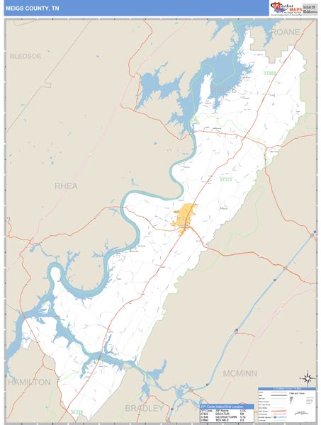 Meigs County, Tennessee Zip Code Wall Map | Maps.com.com