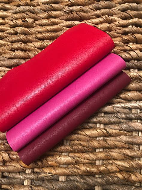 LEATHER Real Leather Full Skins, Set of 3/shades of Red Pink Wine