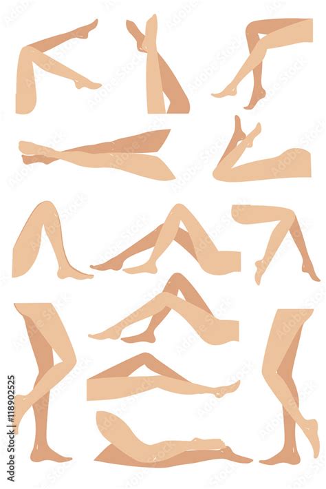 Woman legs in different poses set. Elegant lying, standing, and sitting ...