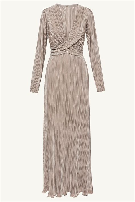 Samara Satin Plisse Wrap Waist Maxi Dress - Taupe - XXL / 54
