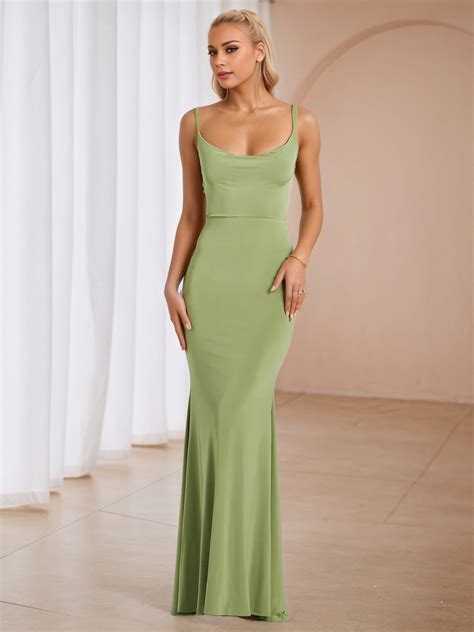U Neckline Straps Trumpet Olive Green Formal Dresses