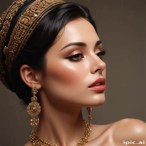 elegant portrait   woman adorned  traditional jewelry  headdress