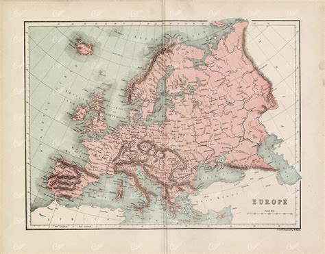 Europe Political Map with Pastel Wash Tint and Hachured Relief – Pink