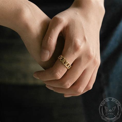 punk cuban chain  gold ring gthic