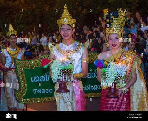 Participants in a parade during Yee Peng festival in Chiang Mai ...