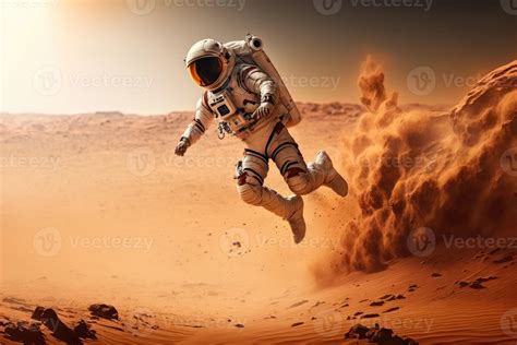 ai generated  gravity weightless  spaceman jumps  mars