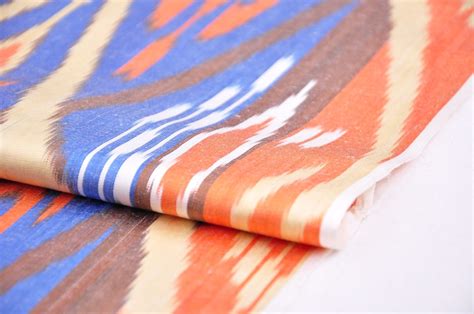 handwoven dress making ikat fabric orange  blue
