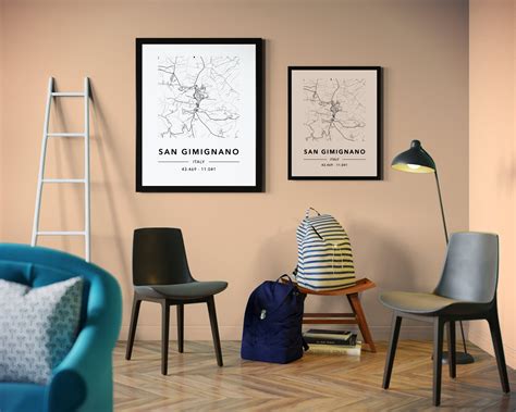 Map of San Gimignano San Gimignano Map Minimal Map Black & White